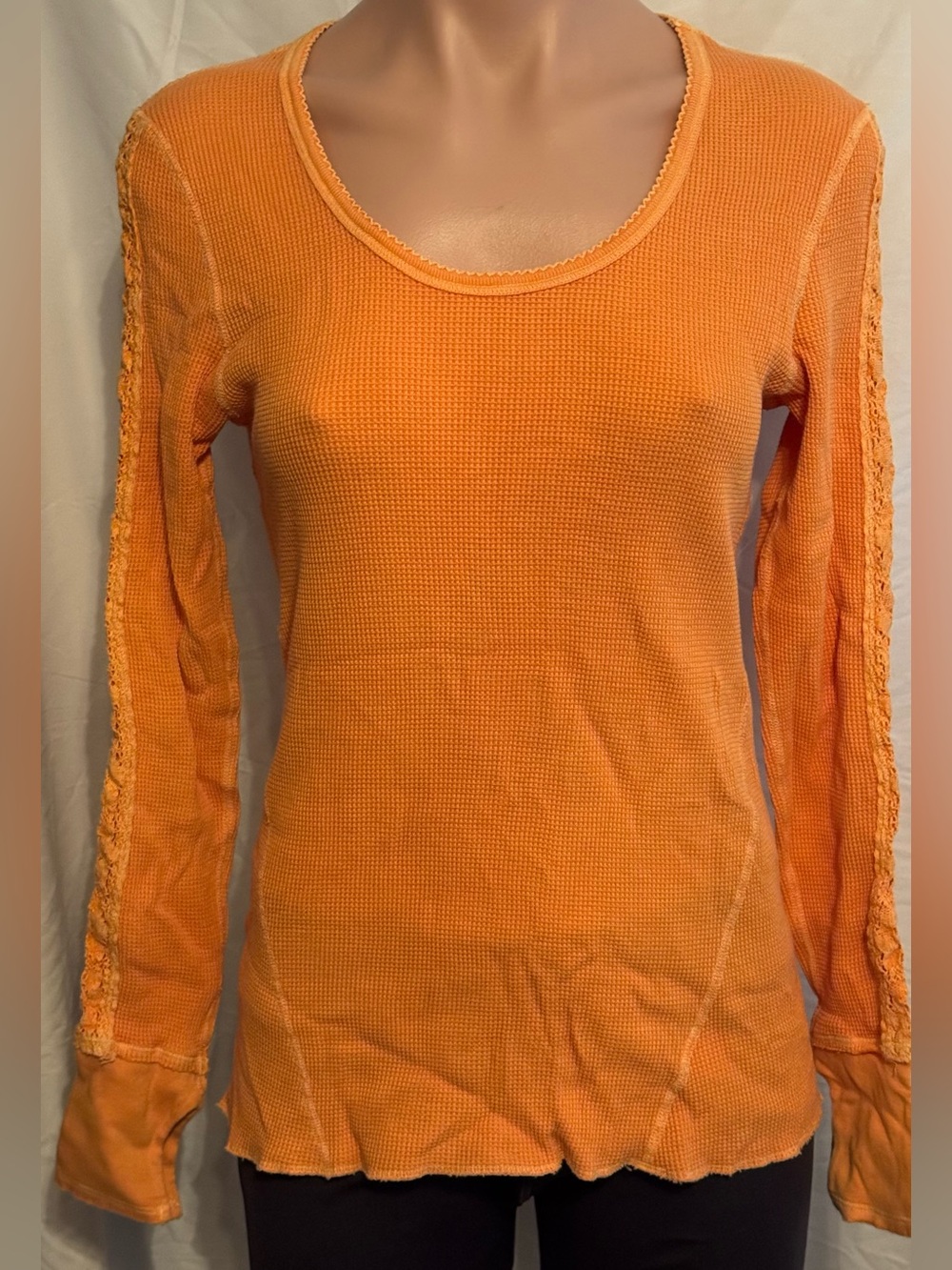 Women's Orange Long-Sleeve Thermal Top With Embroidered Detail